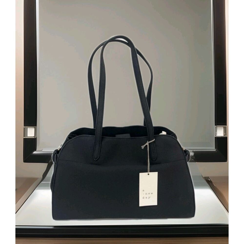 A New‎ Day Solid Soft Satchel Handbag Black